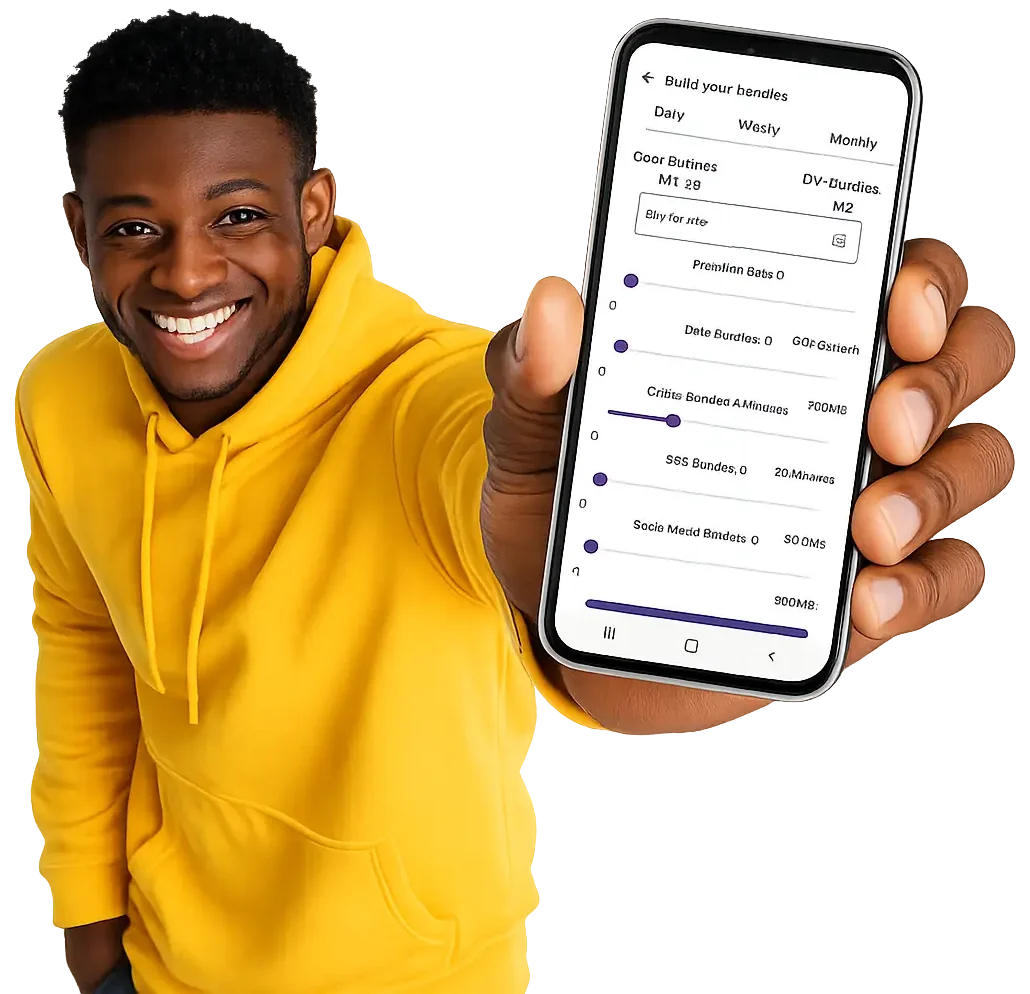 Customer holding a phone displaying the Econet App